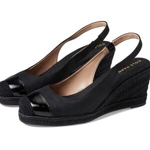 Cole Haan CloudFeel Espadrille Wedge Slingback Sandals Size 6.5 Black Linen NWOT